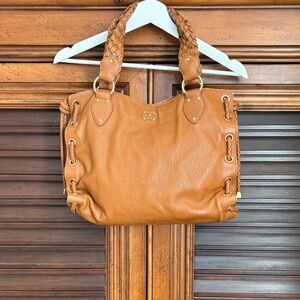 Michael Kors Cognac Braided-Handle Shoulder Bag with Gold Hardware